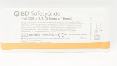 BD 305903 SafetyGlide Injection Ndle w/Luer Slip Syringe 1ml 25G x 5/8inch